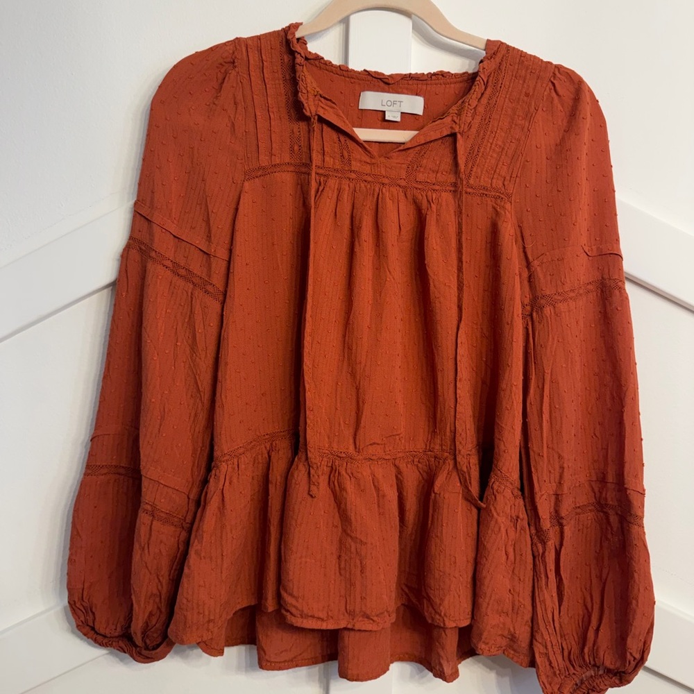 LOFT Terracotta Blouse with Peasant Style